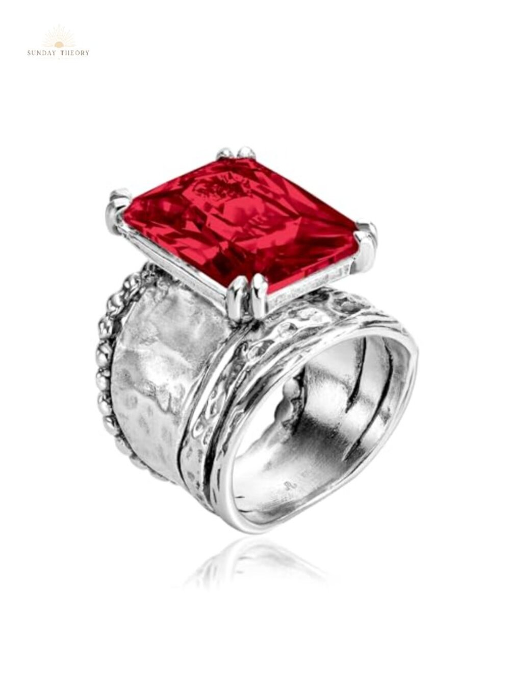 925 Sterling Silver Hammered Octagon Ring